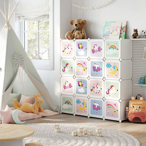 Rootz Children's Wardrobe - Kids Cube Storage System - Wardrobe With Doors - Diy Storage Cabinet - White - 153 x 31 x 153 cm
