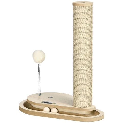 Rootz Scratching Post - Cat Tree - For Kittens Including Toys - Marble Run - Ball With Spring - Chipboard/Jute - Natural - 35 cm x 23 cm x 40 cm