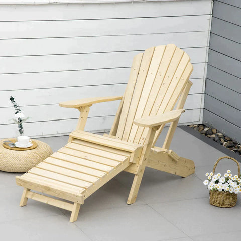 Rootz Garden Chair - Adirondack Garden Chair with Footrest - Folding Sun Lounger - Outdoor Garden Furniture - Natural Pine - 78 x 140 x 94 cm