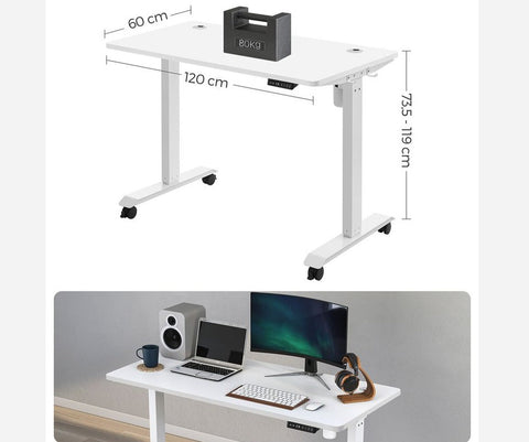 Rootz Schreibtisch – Elektrisch höhenverstellbarer Schreibtisch – Elektrischer Tisch – Doppelmotor – Spanplatte – Stahl – Weiß