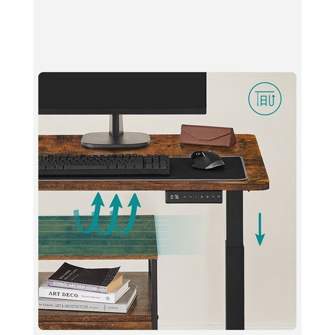 Rootz Schreibtisch - Elektrisch höhenverstellbarer Schreibtisch - Elektrischer Tisch - Spanplatte - Stahl - Vintage Braun Schwarz - 60 x 120 x (71-117) cm (T x B x H)