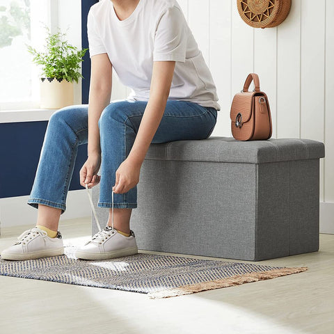 Rootz Bench With Storage Space - Storage Bench - Hidden Storage - Multi-functional Storage Seat - Entryway - Bedroom - Living Room - Imitation Linen - Foam - MDF - Light Gray - 76 x 38 x 38 cm (L x W x H)