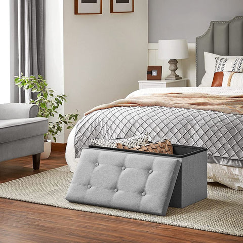 Rootz Bench With Storage Space - Storage Bench - Hidden Storage - Multi-functional Storage Seat - Entryway - Bedroom - Living Room - Imitation Linen - Foam - MDF - Light Gray - 76 x 38 x 38 cm (L x W x H)