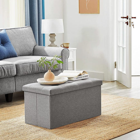 Rootz Bench With Storage Space - Storage Bench - Hidden Storage - Multi-functional Storage Seat - Entryway - Bedroom - Living Room - Imitation Linen - Foam - MDF - Light Gray - 76 x 38 x 38 cm (L x W x H)