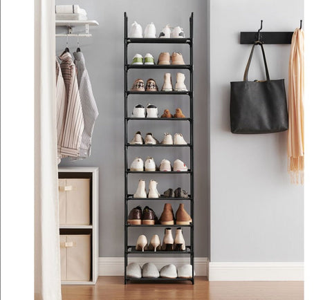 Rootz Shoe Rack - Shoe Rack With 10 Levels - Shoe Storage Rack - Shoe Organizer - Shoe Cabinet - Freestanding Shoe Rack - Shoe Rack Bench - Black - 45 x 28 x 173 cm (L x W x H)