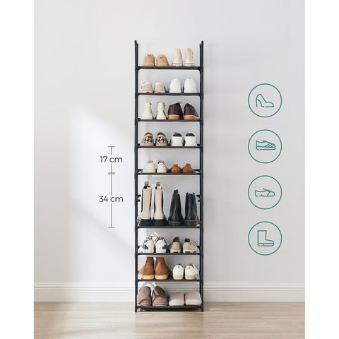 Rootz Shoe Rack - Shoe Rack With 10 Levels - Shoe Storage Rack - Shoe Organizer - Shoe Cabinet - Freestanding Shoe Rack - Shoe Rack Bench - Black - 45 x 28 x 173 cm (L x W x H)
