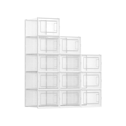 Rootz schoenendoos - set van 12 schoenendozen - doorzichtige schoenendozen - plastic schoenendozen - schoenendisplaydozen - reisschoenendozen - voor schoenen tot maat 46 - transparant wit - 35 x 25,0 x 18,5 cm