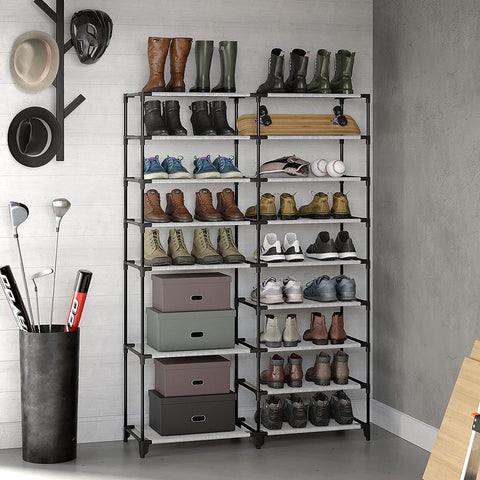 Rootz Shoe Rack With 9 Levels - Multi-level Shoe Organizer - Tall Shoe Rack - Floor-standing - Adjustable Shoe Shelf - Anti-tip Device - Non-woven Fabric - Steel Tubes - Gray - 89 x 28 x 143 cm (L x W x H)