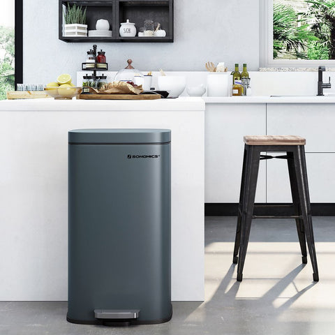 Rootz Trash Can - Trash Bin - With Soft Close Function - Kitchen Trash Bin - Waste Bin - Stylish Kitchen Rubbish Bin - Easy-to-clean Kitchen Rubbish - Steel - Plastic - Smoke Gray - 35 x 25.5 x 63.5 cm (L x W x H)