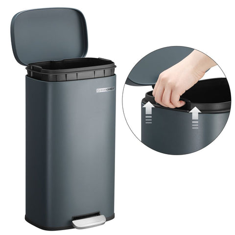 Rootz Trash Can - Trash Bin - With Soft Close Function - Kitchen Trash Bin - Waste Bin - Stylish Kitchen Rubbish Bin - Easy-to-clean Kitchen Rubbish - Steel - Plastic - Smoke Gray - 35 x 25.5 x 63.5 cm (L x W x H)