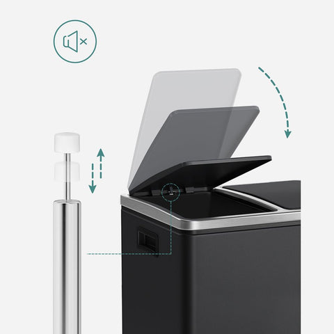 Rootz Prullenbak - Prullenbak - Prullenbak 30 L - Prullenbak - Prullenbak Keuken - Prullenbak Badkamer - Prullenbak Kantoor - Zwart - 41 x 36 x (47-73,5) cm