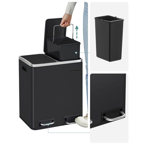Rootz Prullenbak - Prullenbak - Prullenbak 30 L - Prullenbak - Prullenbak Keuken - Prullenbak Badkamer - Prullenbak Kantoor - Zwart - 41 x 36 x (47-73,5) cm