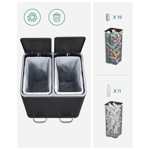 Rootz Prullenbak - Prullenbak - Prullenbak 30 L - Prullenbak - Prullenbak Keuken - Prullenbak Badkamer - Prullenbak Kantoor - Zwart - 41 x 36 x (47-73,5) cm