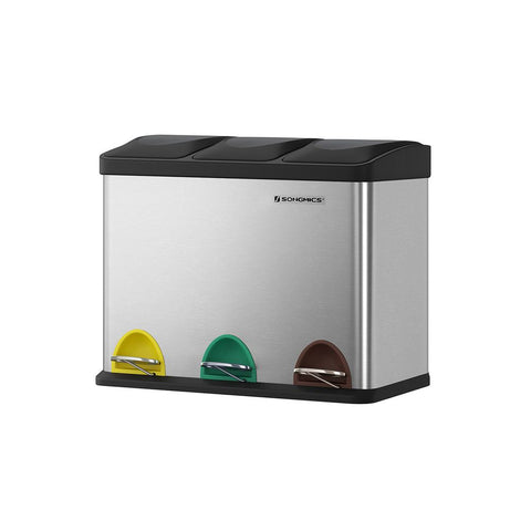 Rootz Trash Can - Large Waste Separator - Compartment Trash Can - Kitchen Trash Can - Trash Bin - Trash Container - Green-Yellow Grey/Black - 60 x 48 x 33 cm (W x H x D)
