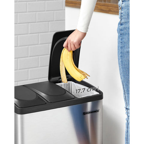 Rootz Trash Can - Large Waste Separator - Compartment Trash Can - Kitchen Trash Can - Trash Bin - Trash Container - Green-Yellow Grey/Black - 60 x 48 x 33 cm (W x H x D)