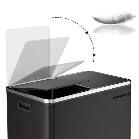 Rootz Trash Can - Trash Bin - Pedal Bin With 2 Compartments - Waste Separation System - With Foot Pedal - 2 Inner Bins - Kitchen Trash Can - Steel - Plastic - Black - 58.6 x 32 x 65 cm (L x W x H）