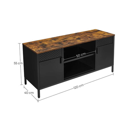 Rootz tv-meubel - tv-meubel met verstelbare planken - tv-meubel - tv-meubel voor aan de muur - rustiek tv-meubel - houten tv-meubel - spaanplaat - staal - bruin-mat zwart - 120 x 40 x 55 cm (L x B x H)