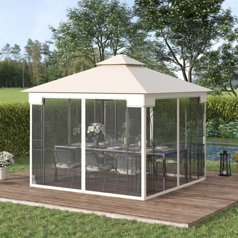 Rootz Gazebo - Garden Pavilion - Gazebo - Pavilion - Garden Tent - Marquee Party Tent - With Double Roof - Metal/Polyester - Cream White - 2.99 x 2.99 x 2.74 m