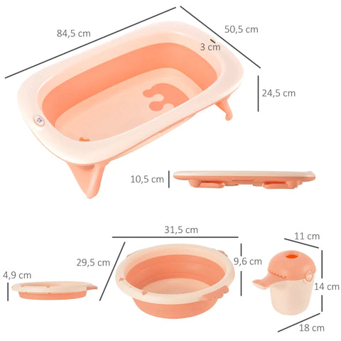 Rootz Baby Bathtub - Baby Bathtub with Sink and Shampoo Cup - Foldable Bathtub - Plastic - Pink - 84.5 x 50.5 x 24 cm