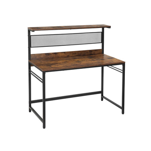 Rootz Schreibtisch – Schreibtisch mit Regalebene – Bürotisch – Computertisch – Schreibtisch – Chefschreibtisch – Holzschreibtisch – Spanplatte – Stahl – Braun-Schwarz – 120 x 60 x 125,5 cm (L x B x H)
