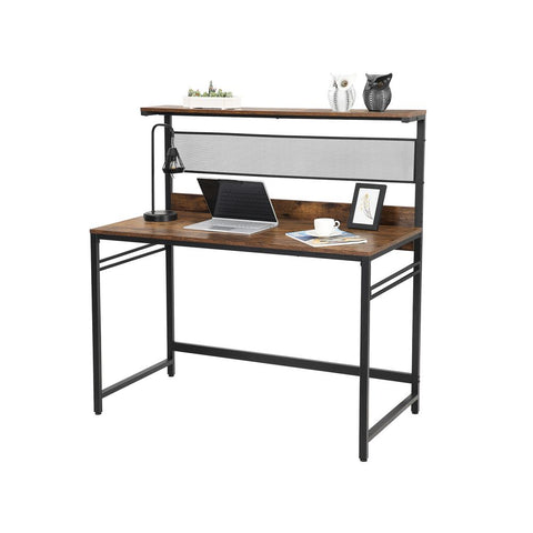 Rootz Schreibtisch – Schreibtisch mit Regalebene – Bürotisch – Computertisch – Schreibtisch – Chefschreibtisch – Holzschreibtisch – Spanplatte – Stahl – Braun-Schwarz – 120 x 60 x 125,5 cm (L x B x H)