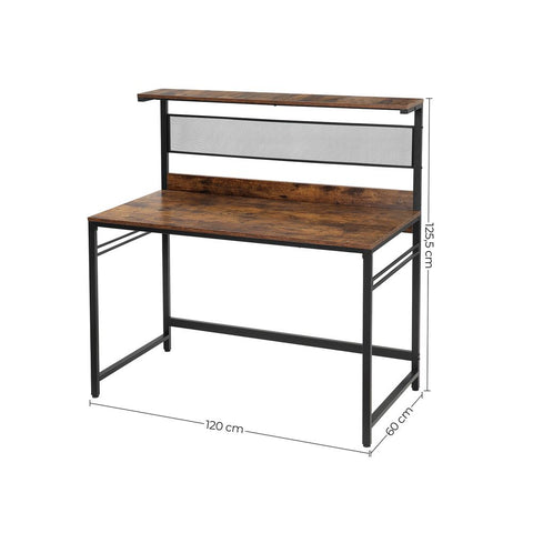 Rootz Schreibtisch – Schreibtisch mit Regalebene – Bürotisch – Computertisch – Schreibtisch – Chefschreibtisch – Holzschreibtisch – Spanplatte – Stahl – Braun-Schwarz – 120 x 60 x 125,5 cm (L x B x H)