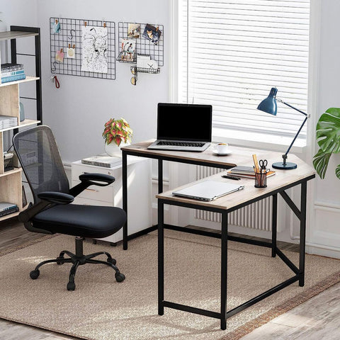 Rootz Computer Desk - L-shaped Computer Desk - Office Desk - Gaming Desk - Corner Computer Desk - Ergonomic Computer Desk - Home Office Desk - Writing Desk - Chipboard - Steel - Greige Black - 149 x 149 x 75 cm (L x W x H)