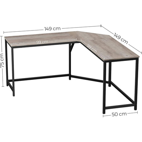 Rootz Computer Desk - L-shaped Computer Desk - Office Desk - Gaming Desk - Corner Computer Desk - Ergonomic Computer Desk - Home Office Desk - Writing Desk - Chipboard - Steel - Greige Black - 149 x 149 x 75 cm (L x W x H)