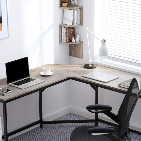 Rootz Computer Desk - L-shaped Computer Desk - Office Desk - Gaming Desk - Corner Computer Desk - Ergonomic Computer Desk - Home Office Desk - Writing Desk - Chipboard - Steel - Greige Black - 149 x 149 x 75 cm (L x W x H)