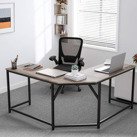 Rootz Computer Desk - L-shaped Computer Desk - Office Desk - Gaming Desk - Corner Computer Desk - Ergonomic Computer Desk - Home Office Desk - Writing Desk - Chipboard - Steel - Greige Black - 149 x 149 x 75 cm (L x W x H)