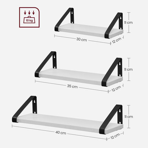 Rootz Wall Shelf - Floating Shelf - Set Of 3 Wall Shelf - Wall Shelf Unit - Decorative Wall Shelf - Wall Display Shelf - Maximum Load 5 Kg - Chipboard/Steel - White-Black