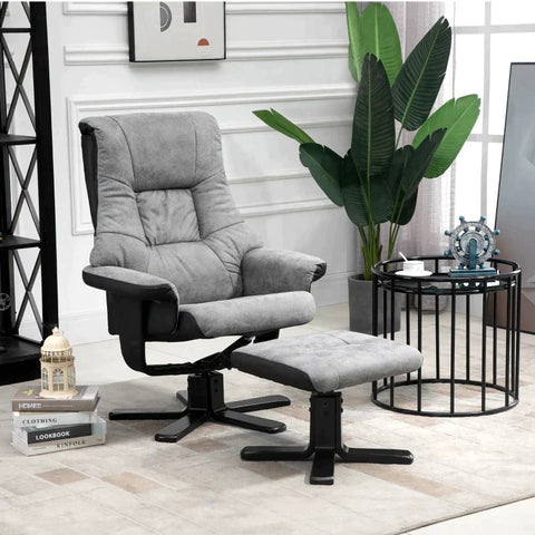 Rootz Relaxation Chair With Stool - Tv Chair - Upholstered Chair - Sofa Bed - 360° Rotatable - Grey - 78 x 82.5 x 109 cm