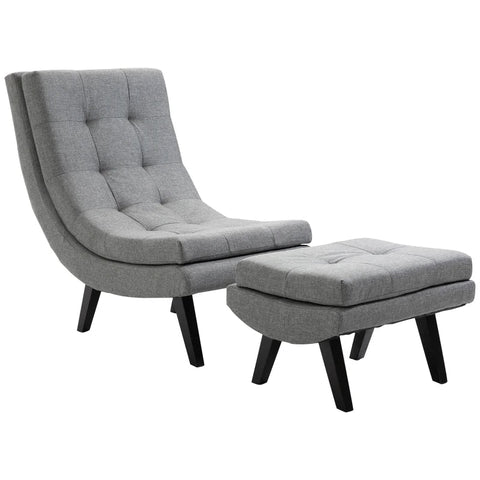 Rootz Armchair - Relaxation Lounger - Chaise Longue - Rubber Wood Legs - Armchair With Footstool - Gray - 65 x 100 x 84 cm