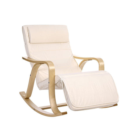 Rootz Rocking Chair - Birch Wood Rocking Chair - Ergonomic Rocking Chair - Garden Rocking Chair - Balcony - Foam Padding - Cotton Cover - Beige - 67 x 125 x 91 cm (L x W x H)