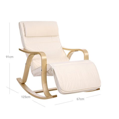 Rootz Rocking Chair - Birch Wood Rocking Chair - Ergonomic Rocking Chair - Garden Rocking Chair - Balcony - Foam Padding - Cotton Cover - Beige - 67 x 125 x 91 cm (L x W x H)