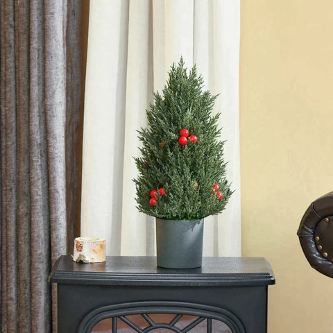Rootz Christmas Tree - Mini Christmas Tree With Red Berries And Pine Cones - Including Planter - Multicolored - 27 cm x 27 cm x 47 cm