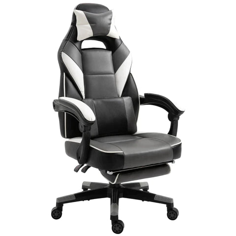 Rootz Gaming Chair - Massage Chair - Office Chair - Swivel Chair - Ergonomic Faux Leather - Foam - Grey+White+Black
