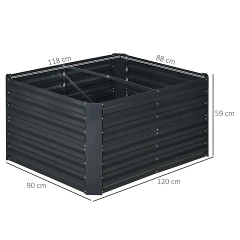 Rootz Raised Bed - Planter Box with Expandable Support Grid - Steel - Dark Gray - 120 x 90 x 59 cm