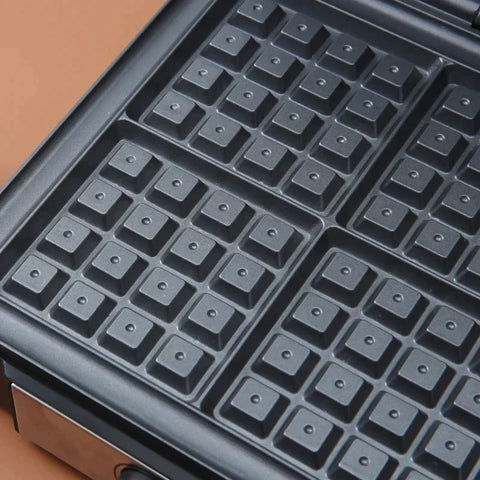 Rootz Waffle Maker - Fast Waffle - 4 Waffles - Plates Adjustable - Temperature Non-slip Feet - 1200w - Aluminum - Black - 24.5 x 31.6 x 11.3 cm