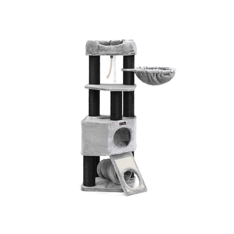 Rootz Cat Trees House - Double Floor - Change Direction - scratching post - thick trunks - Viewing Platform - Space-saving Cat - Carb Certified Chipboard Plush-sisal - Light Gray - 50 x 50 x 141 cm