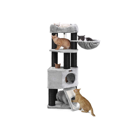 Rootz Cat Trees House - Double Floor - Change Direction - scratching post - thick trunks - Viewing Platform - Space-saving Cat - Carb Certified Chipboard Plush-sisal - Light Gray - 50 x 50 x 141 cm