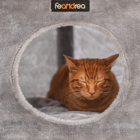 Rootz Cat Trees House - Double Floor - Change Direction - scratching post - thick trunks - Viewing Platform - Space-saving Cat - Carb Certified Chipboard Plush-sisal - Light Gray - 50 x 50 x 141 cm