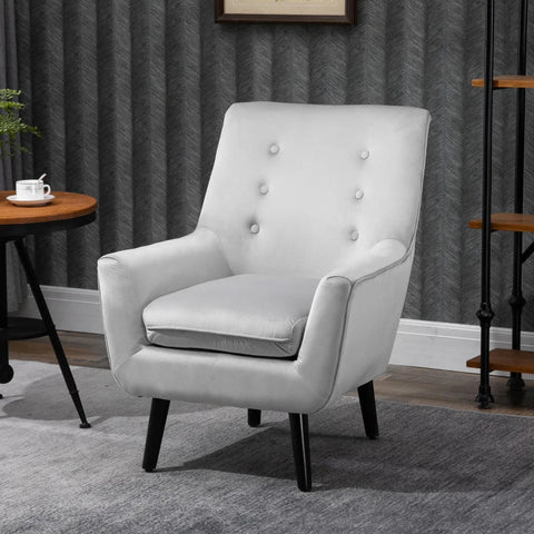 Rootz Armchair - Upholstered Armchair - Elegant Retro Chair - Living Room - Bedroom - Polyester - Foam - Grey - 72.5x78.5x91.5 cm