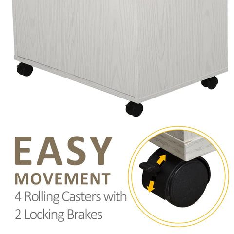 Rootz Kitchen Cabinet - Kitchen Storage Unit - Modern Microwave Stand Trolley Cart - Sideboard with Cabinet - Locking Wheels - Shelf for Living Room - Dining Room - White - 24" x 16" x 38"