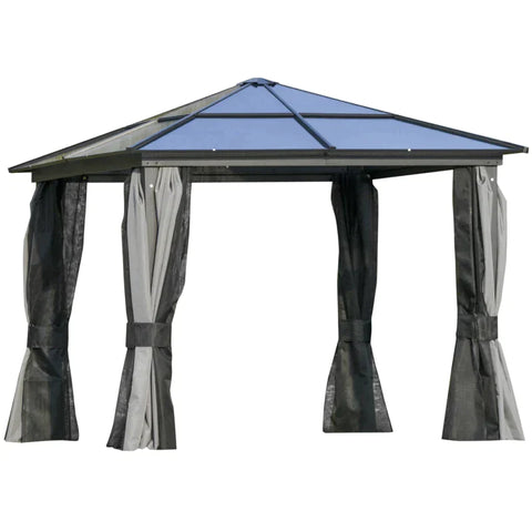 Rootz Luxury Gazebo - Garden Pavilion - Aluminum Party Tent - Garden Tent With Translucent PC Roof - Brown + Beige - 300 x 360 x 265 cm
