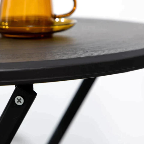 Rootz Garden Table - Round - Foldable - For 2 People - Wood Look - Steel + Plastic - Dark Grey - 60 x 60 x 73 cm