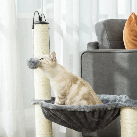 Rootz Scratching Post - Cat Tree - Cat Play Tree - Climbing Tree - Grey - 39.5x39.5x83 cm