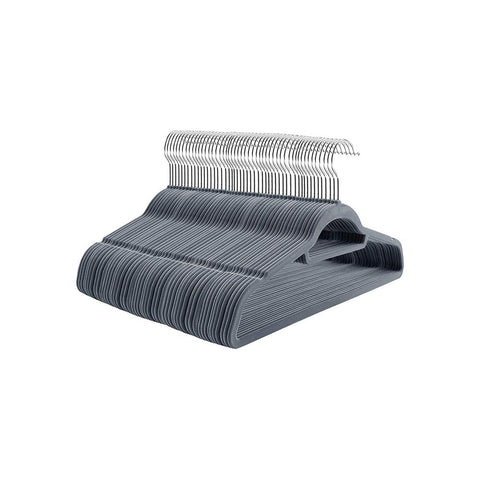 Rootz Hanger - Velvet Hanger - Clothes Hanger - Set Of 100 Hangers - Coat Hanger - Garment Hanger - Clothing Hanger - Plastic Hanger - ABS (Plastic)/Velvet - Light Grey - 45 x 23.5 x 0.6 cm
