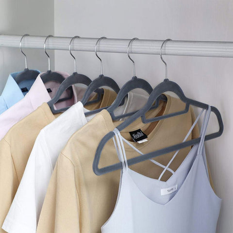 Rootz Hanger - Velvet Hanger - Clothes Hanger - Set Of 100 Hangers - Coat Hanger - Garment Hanger - Clothing Hanger - Plastic Hanger - ABS (Plastic)/Velvet - Light Grey - 45 x 23.5 x 0.6 cm