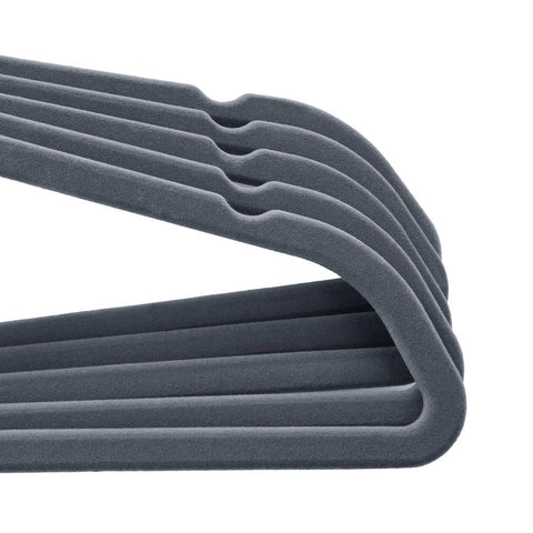 Rootz Hanger - Velvet Hanger - Clothes Hanger - Set Of 100 Hangers - Coat Hanger - Garment Hanger - Clothing Hanger - Plastic Hanger - ABS (Plastic)/Velvet - Light Grey - 45 x 23.5 x 0.6 cm